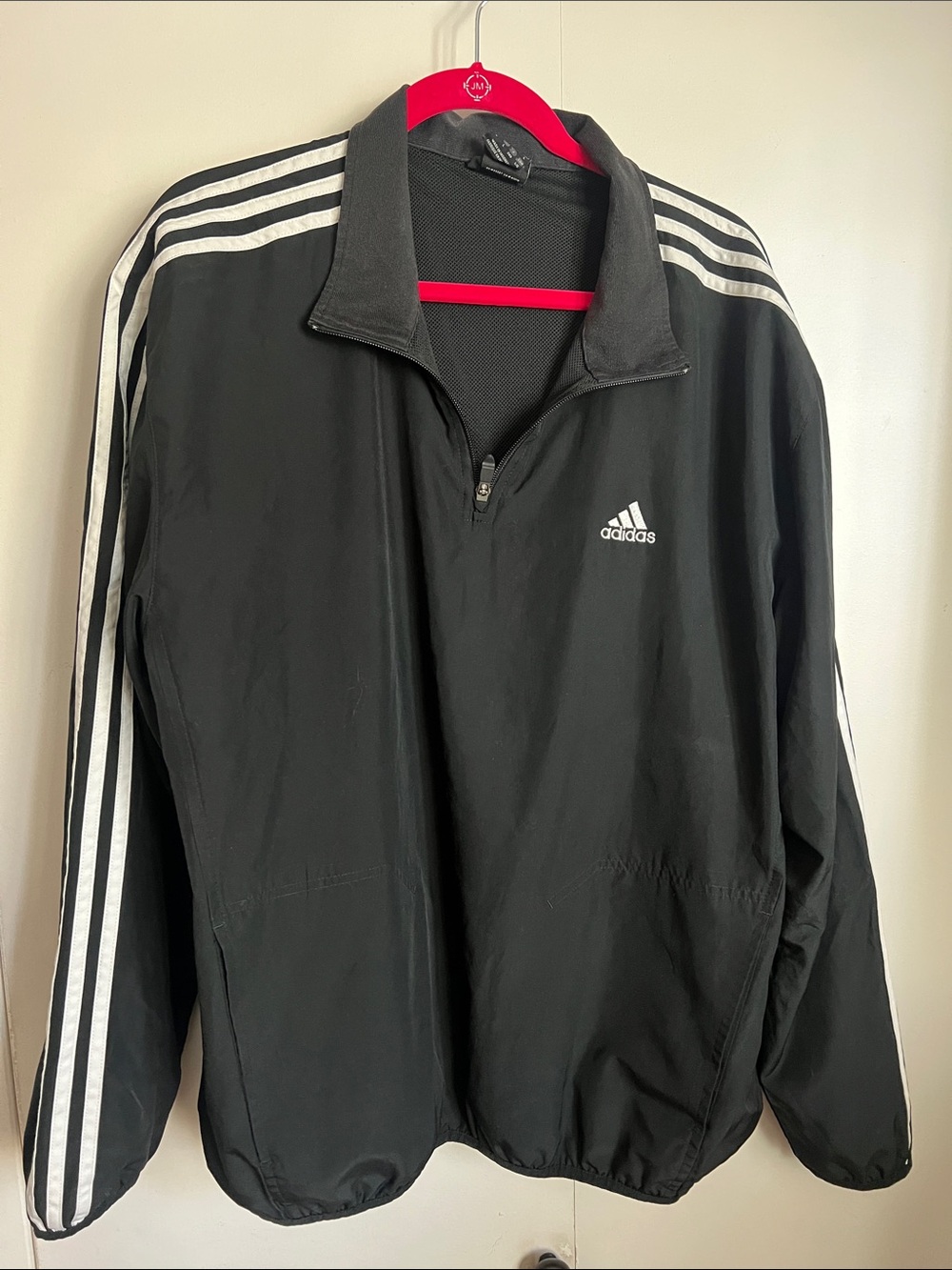 adidas Black Windbreaker with White 3-Stripe Sleeves